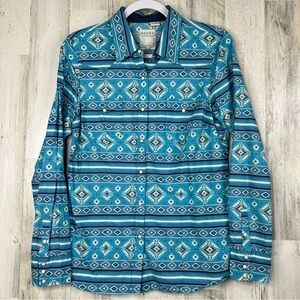Ropper Men's Western Pearl Snap Aztec Print Blue Shirt‎ Size Medium